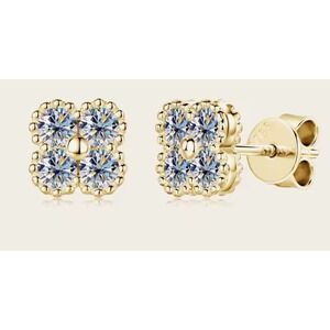 14k Gold Clover Moissanite Stud Earrings D Color S925 Stamped Gift Box